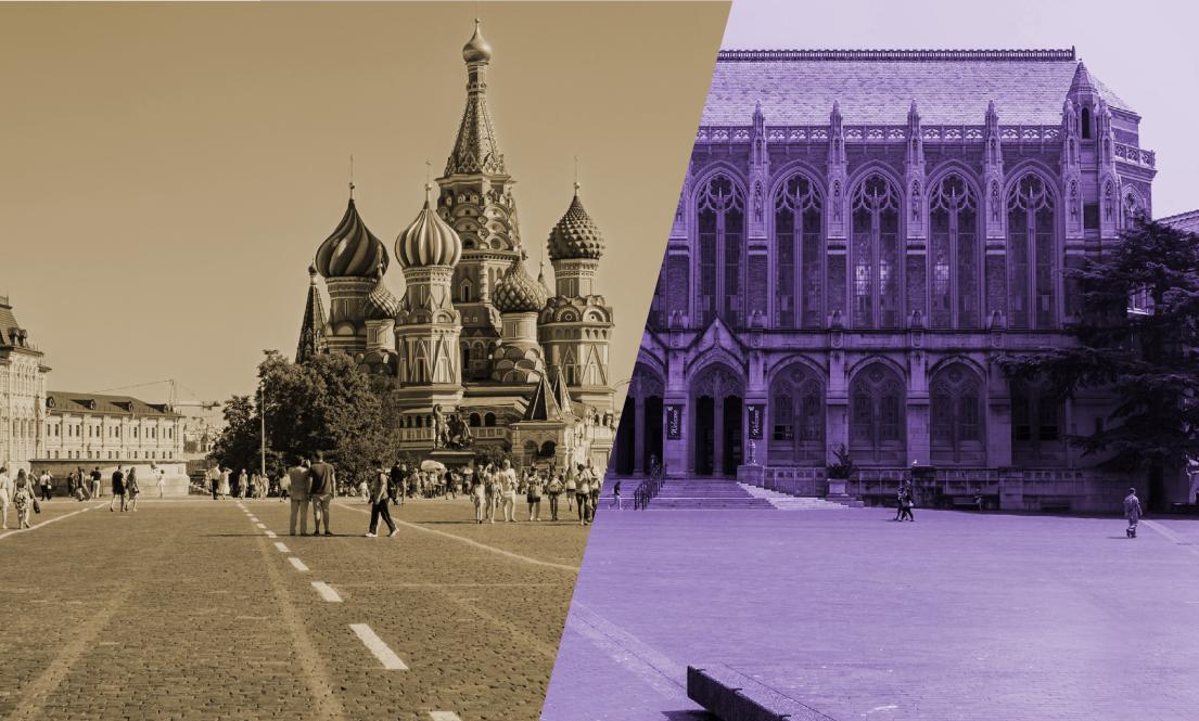 Photo: Red Square in Moscow and Red Square at the University of Washington